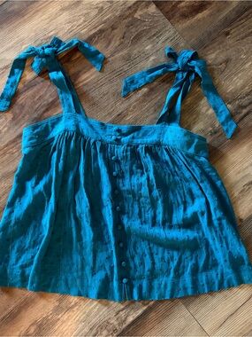 Rose & Olive Teal Tie-Shoulder Button Tank